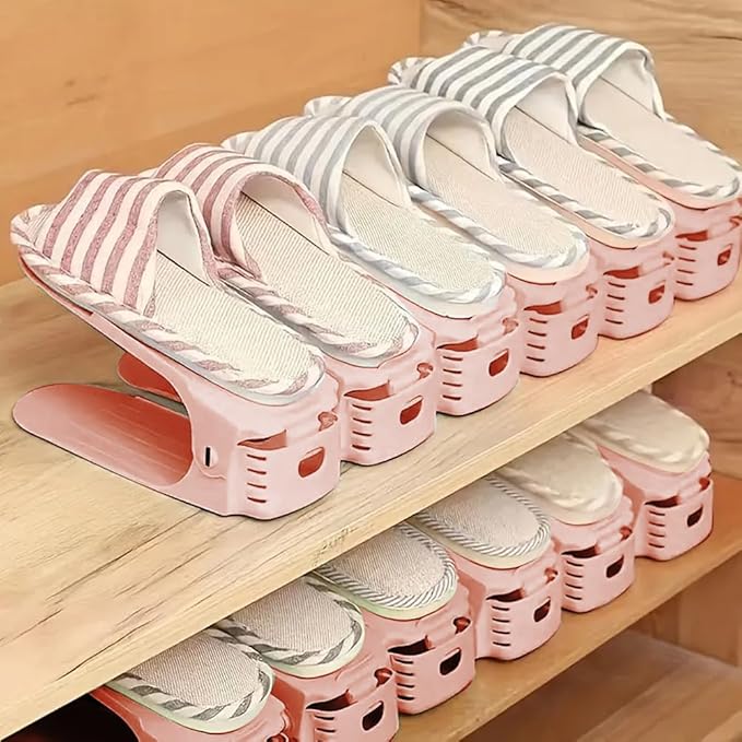 Bibabala Shoe Slots Organizer, 10 Pack Adjustable Shoe Rack Stacker Storage Space-Saveing 50%, Double Deck Shoes Rack Holder for Shoes Holder Organization, Closet Organization(Pink)