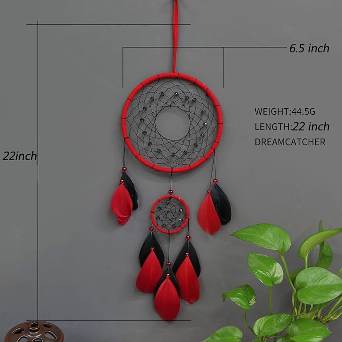 Red Dream Catchers, Dream Catcher for Wall Decor, Traditional Dreamcatcher Red Feather Wall Hanging Decoration