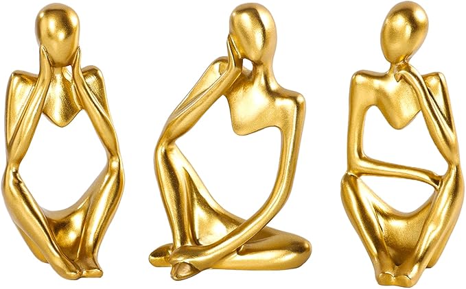 BMLCGJ Thinker Statue Gold Decor Abstract Art Sculpture, Golden Resin Collectible Figurines for Home Living Room Office Shelf Decoration,Great Gifts Ideas (Gold)