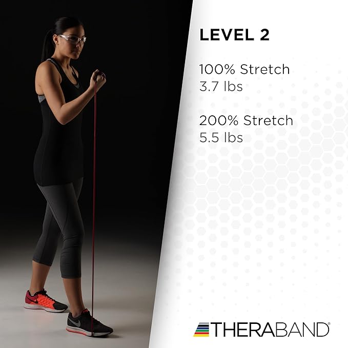 THERABAND Latex Resistance Tubing, Red, Medium Level 2, 100 ft Roll, Professional Grade Resistance Band for Exercise, Upper and Lower Body Workouts, Cut-to-Length, Color-Coded Levels