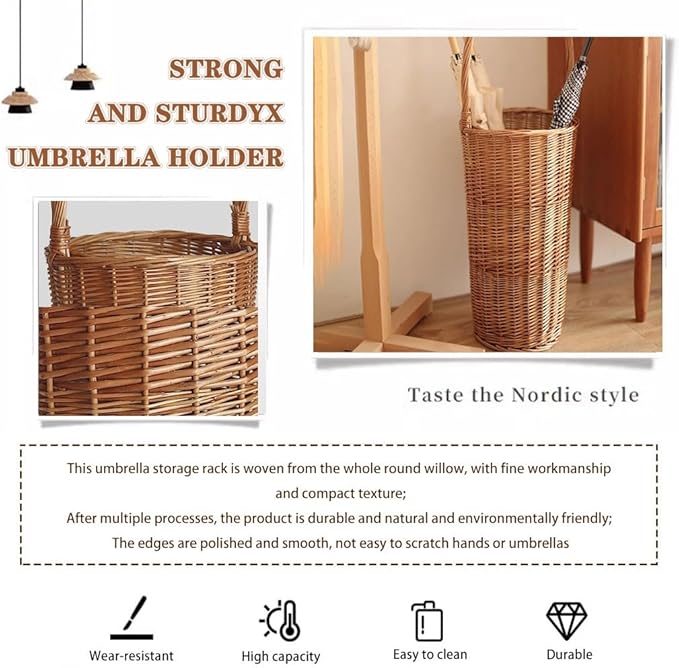Umbrella Stand Rack Umbrella Stand Indoor Tall Japanese Style Umbrella Storage Bucket, Wicker Weave Umbrella Holder, Household Laundry Basket with Handle, for Doorway, Porch