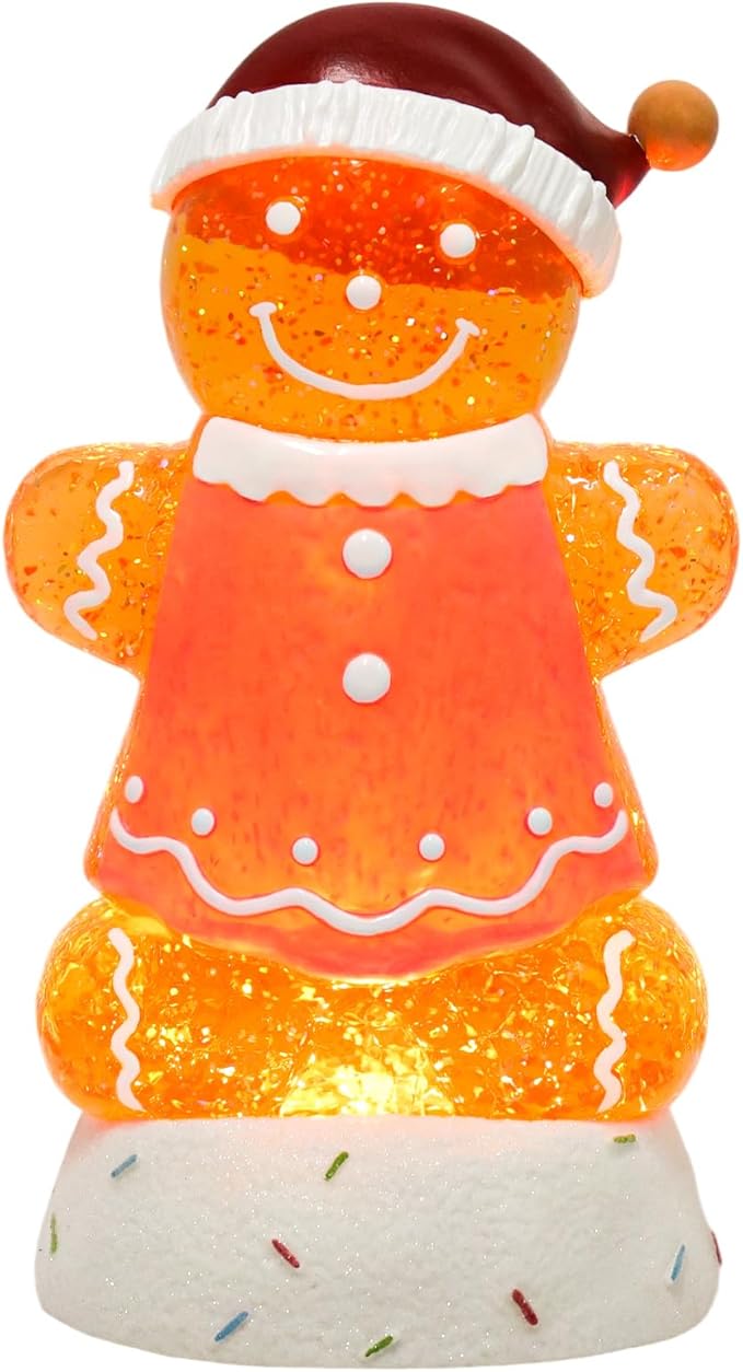 Gingerbread Christmas Snow Globe Lantern with 8 Music Songs & 6H Timer Water Snow Globe Lantern USB & Battery Operated for Christmas Festival Decorations Gifts (Pink Gingerbread)