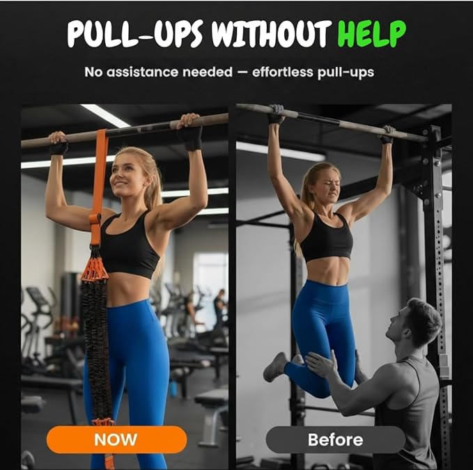 Adjustable Pull Up Assistance Bands with Foot and Knee Support, Heavy Duty Resistance Bands for Pull Up Bar, Full Body Strength Training System for Home Gym, Pull Up Assist Bands with Handles and Bag