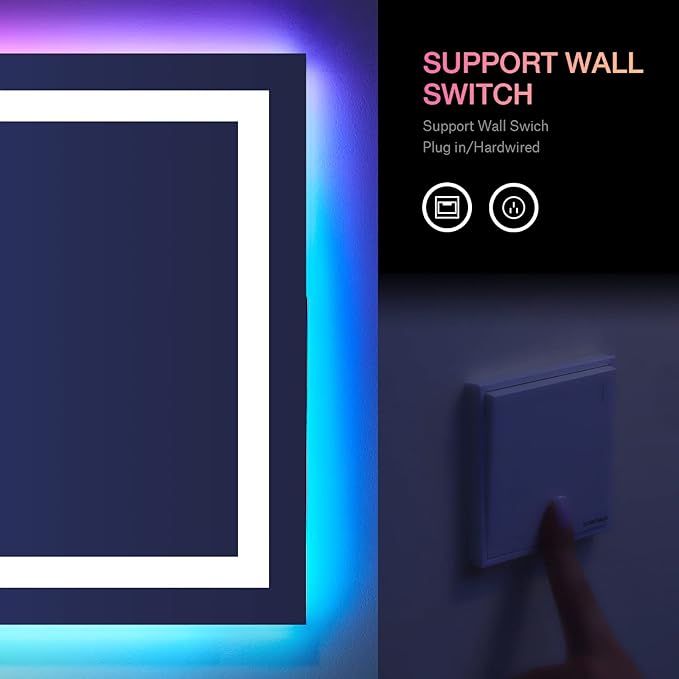 LOAAO 50"X30" LED Bathroom Mirror with Lights, Anti-Fog, Dimmable, RGB Backlit + Front Lighted, Bathroom Vanity Mirror for Wall, Memory Function