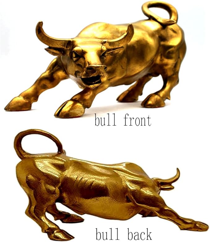 Brass Bull Statue -Art Decor Bull, Cow Figure Statues Ox Sculptures for Home Living Room Office Decoration, Symbol of Career and Wealth Medium(7.3 X 4.3 X 4.7)