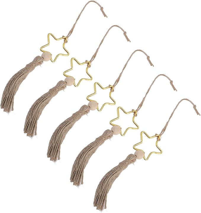Versatile Wood Bead Jute Rope Tassel Elegant Hanging Ornament for Warm Ambiance Decoration 5pcs