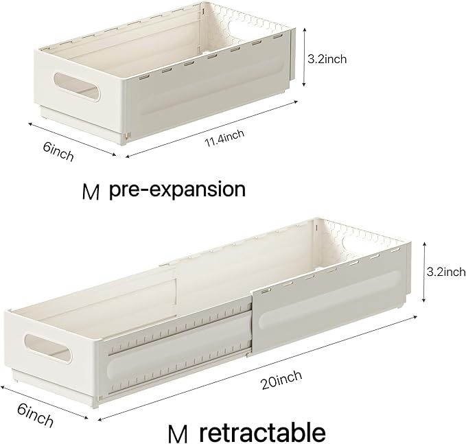 2 Pack Expandable Plastic Storage Boxes, Multi-Purpose Folding Organizer, Drawer Storage Divider For Bedroom, Kitchen And Snack Storage (m)