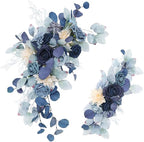 Blue Wedding Arch Flowers Set of 2, Artificial Flower Swag Floral Dusty Decor, Rustic Eucalyptus Greenery for Ceremony Sign Chair, S: 50 x 20cm, L: 70 50cm