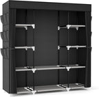 VTRIN Portable Closet Wardrobe for Hanging Clothes 57.3 Inch Large Capacity Clothes Rack with Cover, 10 Storage Organizer Shelves, 1 Hanging Rods and 6 Pockets, Free Standing Closet for Bedroom, Black