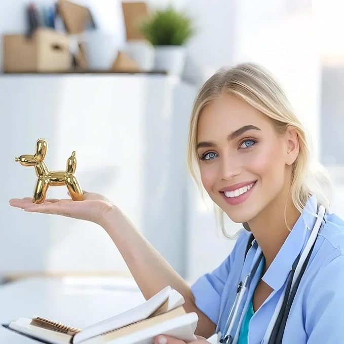 Notakia Cute Ceramics Balloon Dog Statue Crafts Gold Living Room Desktop Decorations,Handmade Modern Small Ceramic Animal Statue Ornament Gold Home Decor Accents