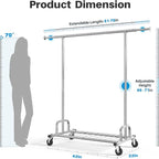 HOKEEPER Clothing Garment Rack Capacity 525LBS Clothing Racks on Wheels Rolling Clothes Rack for Hanging Clothes Heavy Duty Collapsible Commercial