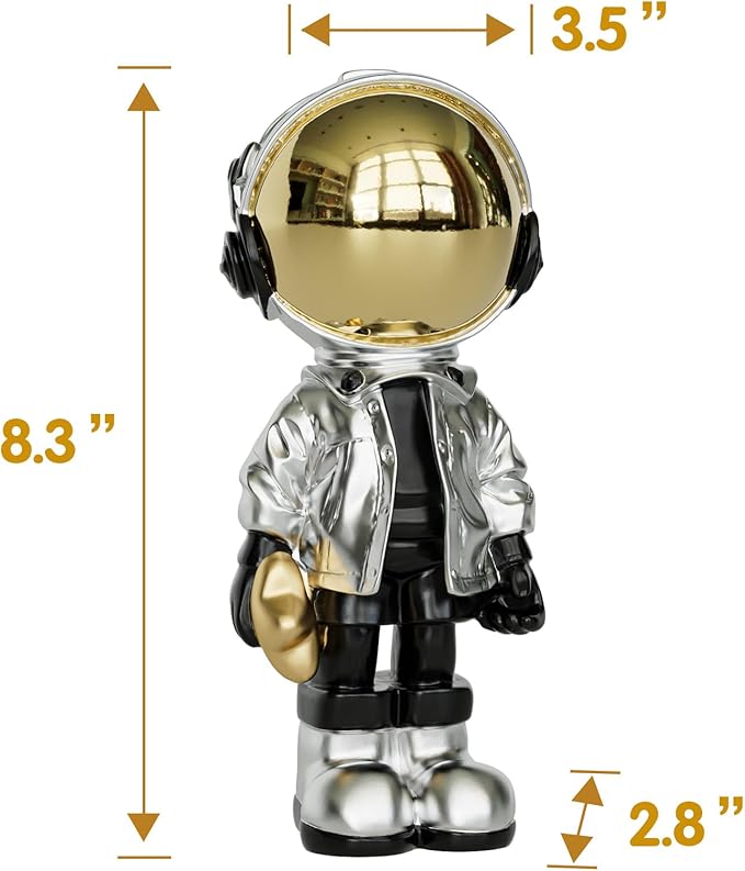 EZ4ENCE Small Figurine Statue Astronaut Sculpture Decor,Sculpture for Home Decor,Arts Silver Shelf Decoration,Cool Metal Mask Table Decor,Mini Ornament