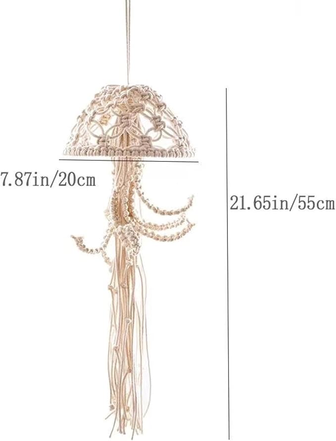 Macrame Wall Hanging,Jellyfish Dream Catcher with Star Lights,Bohemian Woven Wall Art Decor Beautiful Apartment Dorm Room Door Decoration (White)