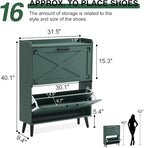 Shoe Storage Cabinet,Farmhouse Shoe Organizer with 2 Flip Drawers & Barn Door Design,Freestanding Hidden Slim Narrow Shoe Rack Cabinet for Entryway,Foyer,Hallway,Green