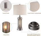 AIEAMPDO Industrial Metal Table Lamps Set of 2 Living Room Bedroom, 2 USB Ports Bedside Lamp with Glass Nightlight, Modern Desk Lamp for Entryway Office End Table, 4 Bulbs Included