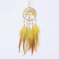 Pretty Jolly Small Tree of Life Crystal Stone Dream Catchers Yellow Feathers Mini Dreamcatchers for Cars Rear View Mirror Hanging Decoration Good Luck Travel Charm Bedroom Ornaments for Women Girls