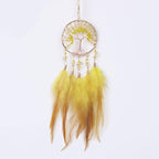 Pretty Jolly Small Tree of Life Crystal Stone Dream Catchers Yellow Feathers Mini Dreamcatchers for Cars Rear View Mirror Hanging Decoration Good Luck Travel Charm Bedroom Ornaments for Women Girls