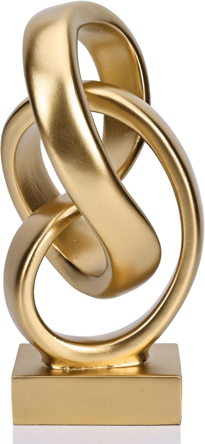 DOVDOV Abstract Gold Knot Statue, Geometric Knot Decor, Gold Decor on Shelf Bookshelf countertop for Living Room Coffee Table Office Coffee Table entryway entryway Desktop Decorative Ornament.