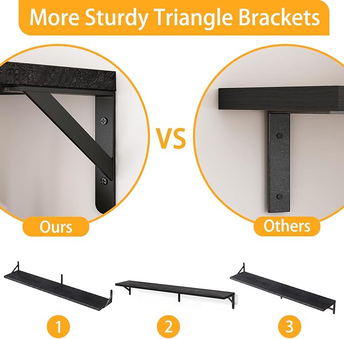 YGEOMER Floating Shelves for Wall, 35in Black Wall Shelves for Living Room, Bathroom, Bedroom, Kitchen, Home Decor (Set of 4)
