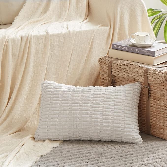 Fancy Homi 4 Packs Decorative Throw Pillow Covers for Living Room Couch Bed, Modern Farmhouse Boho Home Décor Accent Cushion Case, 24" x 16", White