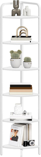 Hzuaneri Corner Shelf Stand, Corner Bookshelf, Plant Shelf, Corner Display Rack, Standing Shelf with Metal Frame for Living Room, Bathroom, Kitchen, Industrial Style, 6 Tier White CS06613W