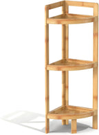 2026 New Bamboo Standing Shelf, 3 Tier Corner Shelf Stand, Free-Standing Shelf Units, Triangular Curved Corner Shelf Stand for Space-Saaving Display Ideal for Bathroom/Kitchen/Living Room Storage