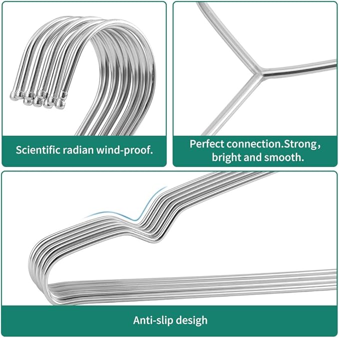 Hangers 10 Pack Clothes Hanger Strong Heavy Duty Stainless Steel Metal Ultra Thin Space Saving Wire Hangers 16.5in by WYCQKL