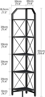 CHOEZON 5-Tier Corner Shelf, Industrial Corner Bookshelf, 59.4" Corner Storage Stand, Plant Stand Display Shelf, Corner Bookcase for Bedroom, Living Room, Home Office, Black TCJ10BB