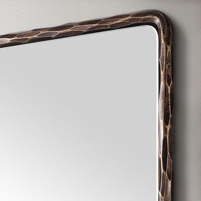 ANDY STAR Hand-Forged Bronze Bathroom Mirrors for Wall, 30x40 Inch Vintage Solid Steel Metal Frame Bathroom Vanity Mirror, Antique Rounded Rectangle Wall Mirror, Hangs Horizontally or Vertically