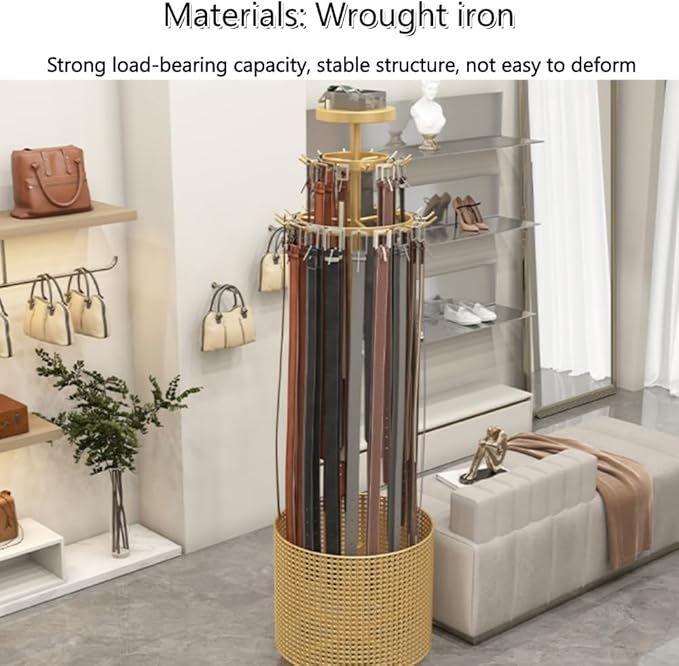 Floor Standing Belt Retail Rack, Rotating Belt Display Stand with Wheels, Metal Retail Display with Bottom Round Storage Basket, Commercial Retail Display Racks(Black)