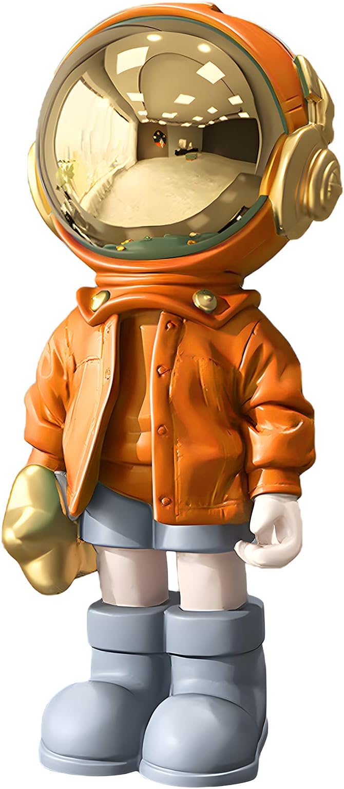 Dosker Astronaut Statues Spaceman Sculpture Polyresin Arts Gifts Orange Figurine Ornament Room Decor for Men,Home and Crafts Desktop Accessories Tabletop Decoration, Living Room, Office, Bookshelf