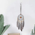 Feather Dream Catcher Car Interior Rearview Pendant, Feather Dream Catchers Wall Hanging Decorations(Style 1 - Grey)