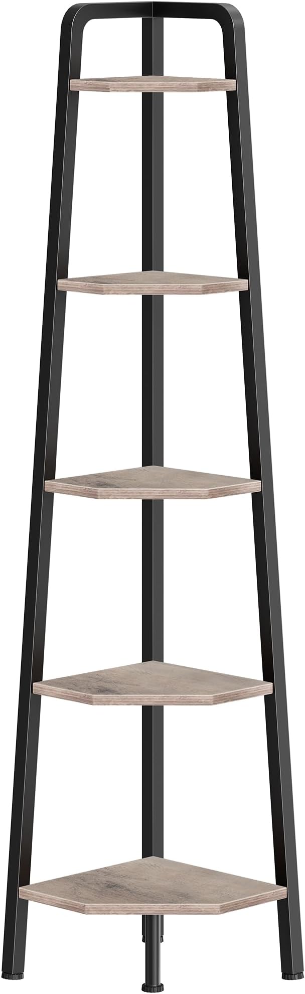 CHOEZON Corner Shelf, 5-Tier Ladder Corner Shelf, Ladder Bookshelf, 59.6" Tall Vertical Display Stand, Metal Frame Bookshelf, for Living Room, Bedroom, Kitchen, Greige and Black TCJ20BG
