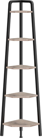 CHOEZON Corner Shelf, 5-Tier Ladder Corner Shelf, Ladder Bookshelf, 59.6" Tall Vertical Display Stand, Metal Frame Bookshelf, for Living Room, Bedroom, Kitchen, Greige and Black TCJ20BG