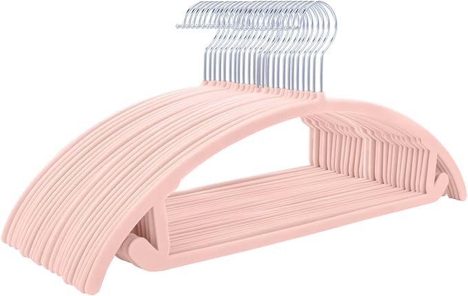 MIZGI Premium Velvet Hangers 60 Pack Heavyduty- Non Slip No Shoulder Bump Suit Hanger - Chrome Hooks,Space Saving Clothes Rounded Shape for Coat,Sweater,Jackets,Pants