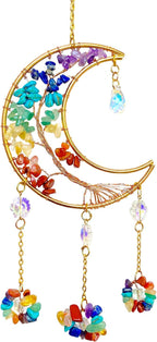 Moon Dream Catchers with Crystal 7 Chakra Gemstone Dream Catchers Crystal Suncatcher Rainbow Maker Good Luck Decor for Window Wall Car Home Garden (Moon)