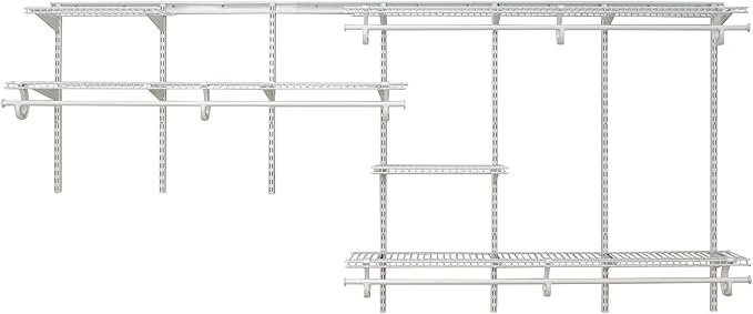 ClosetMaid ShelfTrack Wire Closet Organizer System, Adjustable from 7 to 10 Ft., With Shelves, Clothes Rods, Hardware, Durable Steel, White