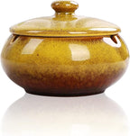 Lependor Ceramic Ashtray with Lids, Windproof, Cigarette Ashtray for Indoor or Outdoor Use，Ash Holder for Smokers,Desktop Smoking Ash Tray for Home Office Decoration - Yellow