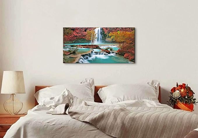 Tropical Forest Wall Art Nature Mountain Pictures Wall Decor for Living Room Bedroom Waterfall Landscape Canvas Prints Posters Tree Fall Scenery Paintings Modern Autumn Artwork Home Decorations 24x48”