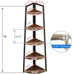 Soild Wood Corner Shelf, 5 Shelf Bookcase for Bathroom & Living Room, Tall Corner Bookshelf with Ladder Design, Space Saving Corner Bookcases (Brown)