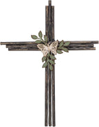 Synovana Wall Cross, Rustic Metal Cross Wall Decor with Butterfly & Leaves, Inspirational Christian Wall Crosses for Home Decor, Crucifix Gift