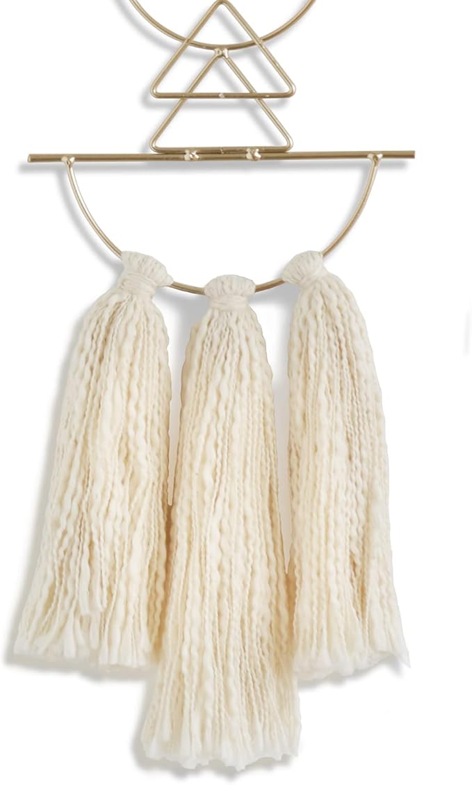 IOWER Boho Wall Decor Macrame Wall Hanging Small Metal Wall Art Cute Wall Decor For Living Room Bedroom(Ivory, 13"Lx4.7"w)