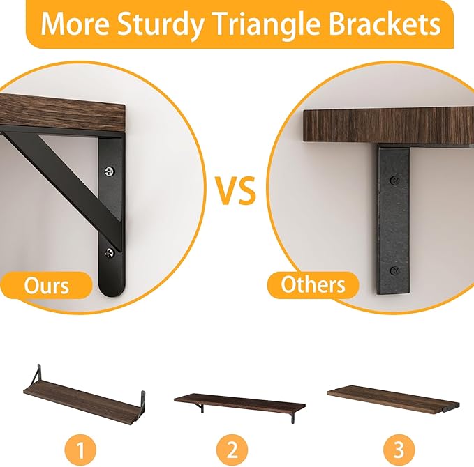 YGEOMER 23.6 Inch Floating Shelves for Wall, Farmhouse Wall Shelves for Bedroom, Bathroom Storage, Living Room and Kitchen Decor (Set of 6 Brown)
