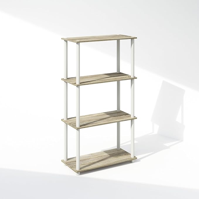 Furinno Turn-N-Tube Book Shelf, 4-Tier Bookshelf, Bookcase with Multipurpose Compact Display Rack, 11.6 x 23.6 x 43.2, for Living Room, Bedroom, Home Office, Sonoma Oak/White