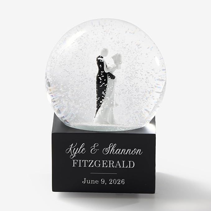 Personalization Universe Personalized Wedding Couple Musical Snow Globe - Engraved Names & Message, Plays Wedding March Music, Ideal Wedding Gift, Tabletop Decor, Custom Keepsake, Anniversary