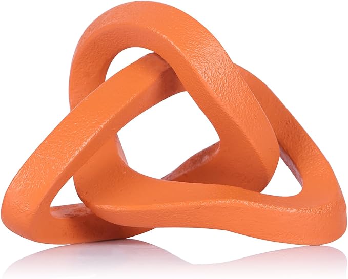 LCCCK Infinity Knot Sculpture Orange Knot Decor Object, Abstract Knick Knacks Coffee Table Modern Statue, Orange Sculpture for Home Living Room Table Ornaments and TV Stand Bookshelf Decorative
