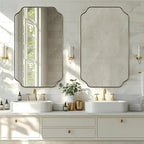 ANDY STAR 24"x40" Gold Mirror, Brushed Brass Scalloped Wall Mirror, Unique Rectangle Mirror, Bathroom Vanity Mirror in Anti-Rust Stainless Steel Metal Frame 1’’ Deep, Hangs Vertically/Horizontally