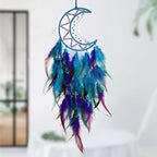 Moon Dream Catcher Handmade for Bedroom Purple and Blue Feather Dream Catchers for Home Decoration Ornaments for Bedroom Wall Hanging (Blue Feather - 1pc)