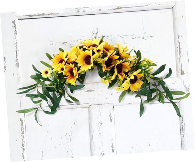 Holibanna Artificial Sunflower Swag Wedding Arch Flowers Floral Door Swag Green Leaves Hanging Ornament for Wedding Backdrop Fireplace Garden Decor