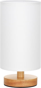 Fenmzee Small Table Lamp for Bedroom - Inline Control, Bedside Lamp with 3000K A15 LED Blub, Easy Assembly (White Shade - Wood Base, 9" Inline Control)